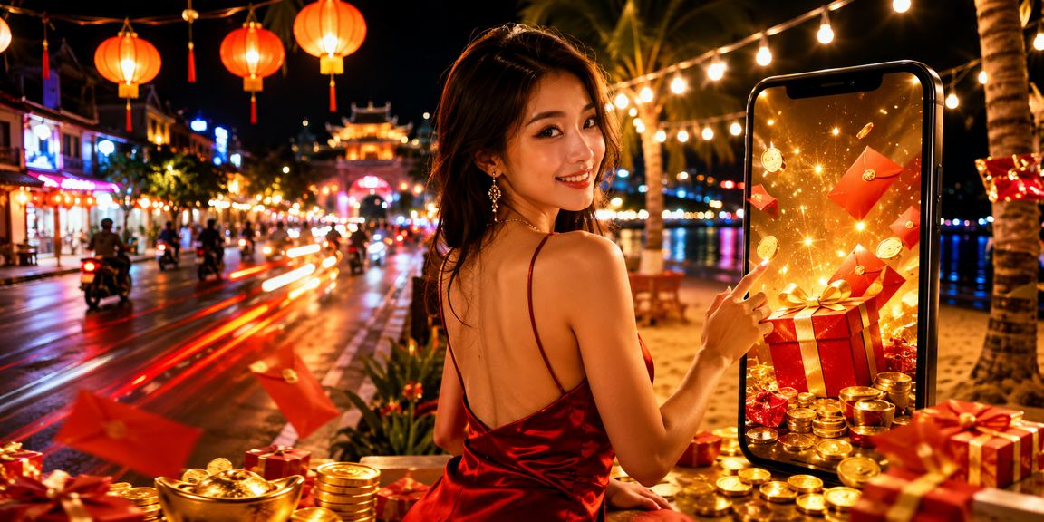 Bao lì xì đỏ truyền thống tại chợ đêm Huế, tượng trưng chương trình khuyến mãi